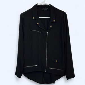 The Kooples Black Motorcycle Jacket with Silver Buttons